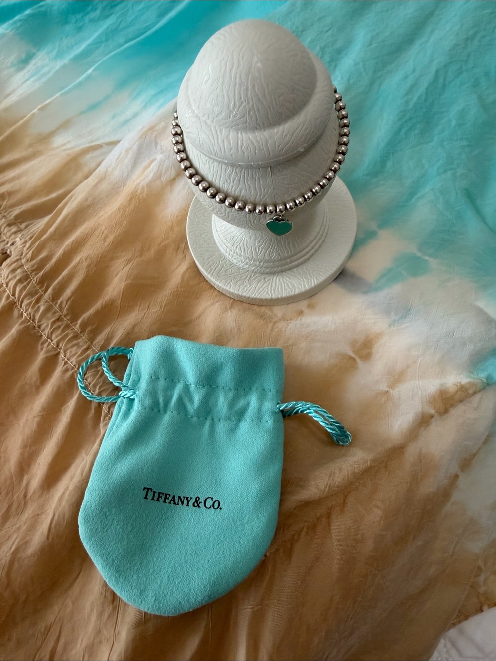Tiffany & Co. Silver Bead Bracelet with Turquoise Heart Charm